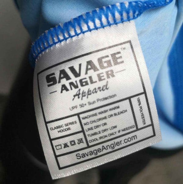 Savage Angler Performance Shirt Care Tag