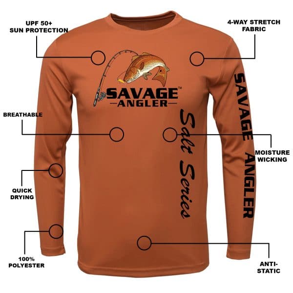 Savage Angler Salt Series Men's Long Sleeve Performance Fishing Shirt -  Burnt Orange » Savage Angler