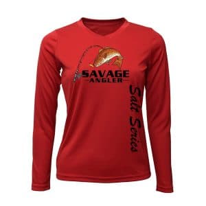 Savage Angler Salt Series Womens Performance Shirt_Red_Front