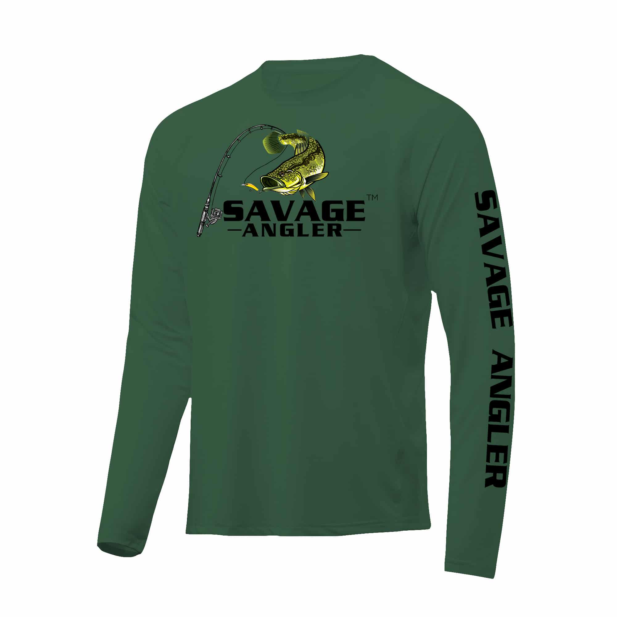 Savage Angler Bass Series Men's Performance Long Sleeve Fishing Shirt -  Dark Green » Savage Angler