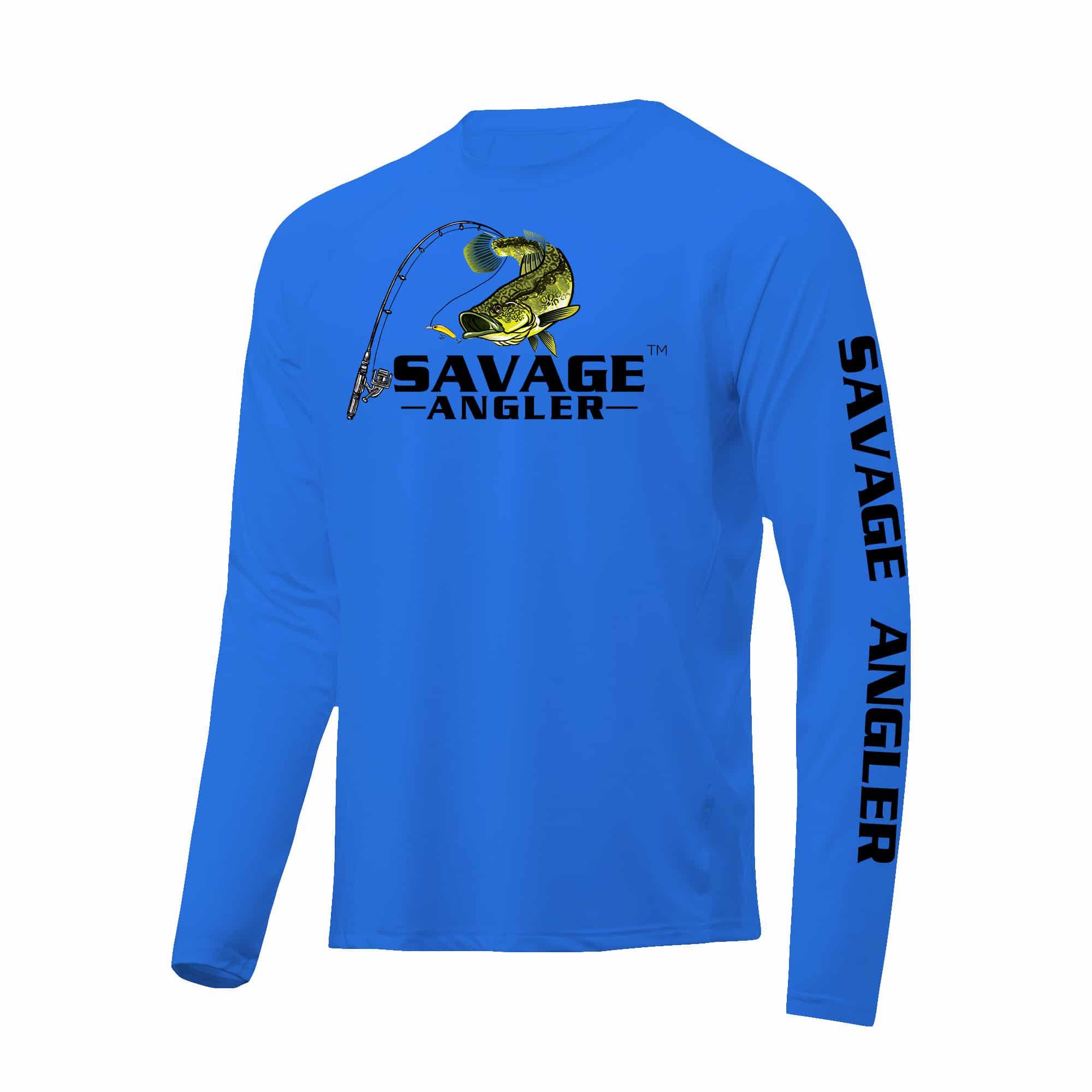 Savage Angler Bass Series Men's Long Sleeve Performance Fishing Shirt -  Electric Royal Blue