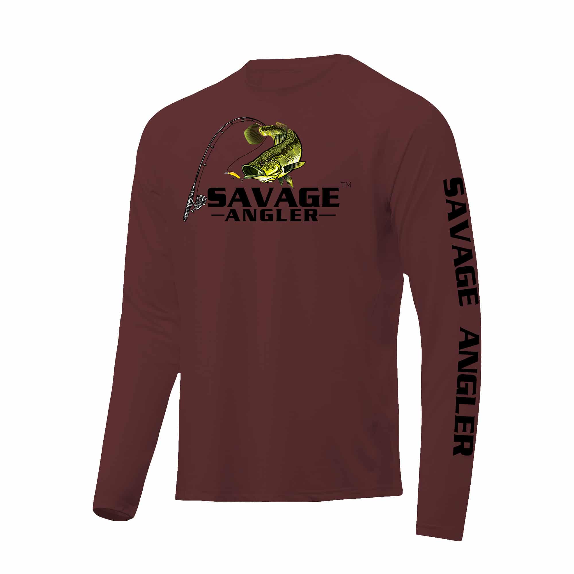 Savage Angler Bass Series Men's Long Sleeve Performance Fishing Shirt -  Maroon