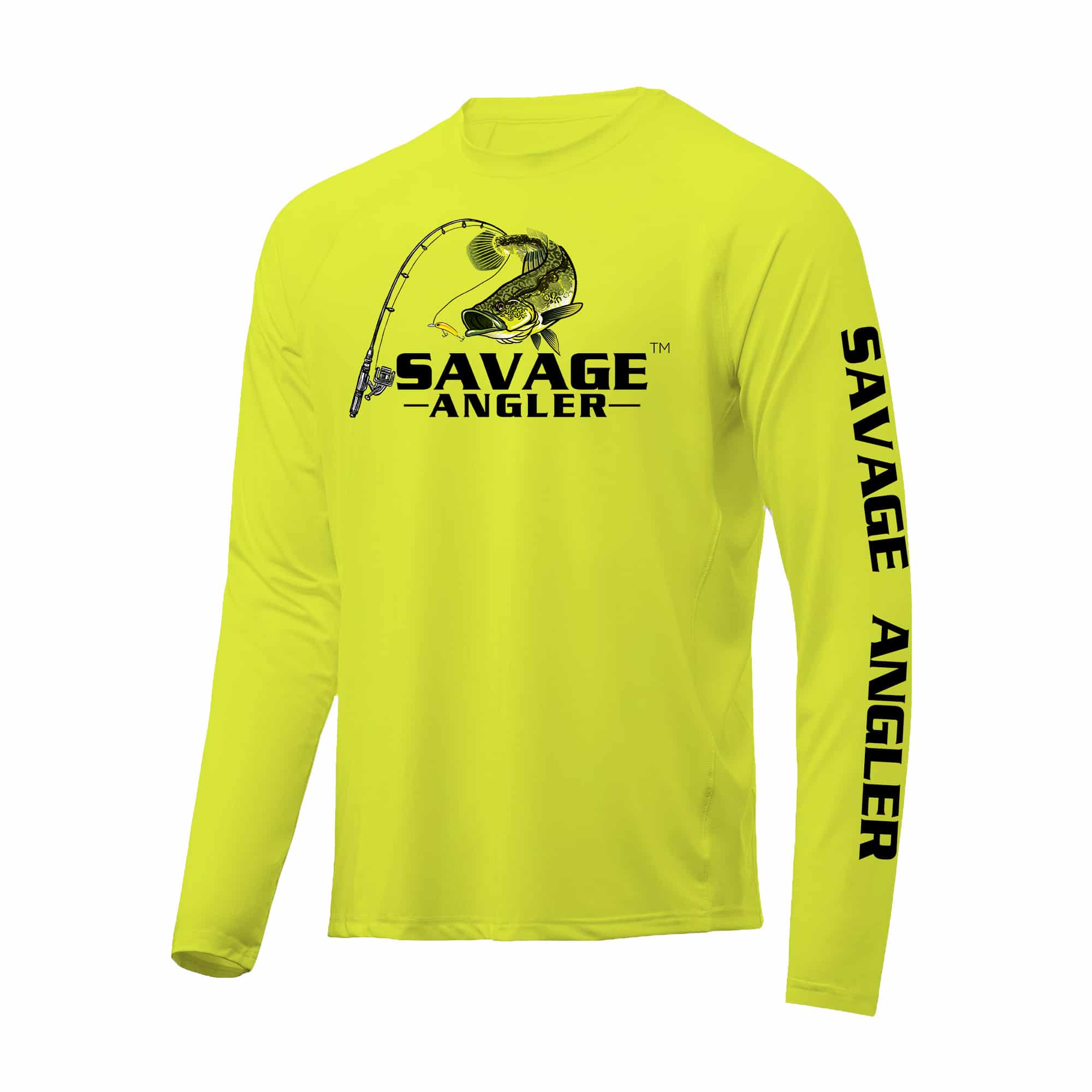 Savage Angler Bass Series Men's Long Sleeve Performance Fishing Shirt -  Neon Yellow