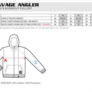 Savage Angler Burnout Bass Series Full Zip Size Guide