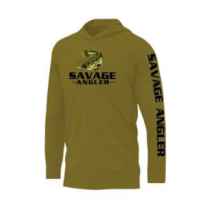 Savage Angler Bass Series Men's Long Sleeve Performance Hoodie - Military Brown