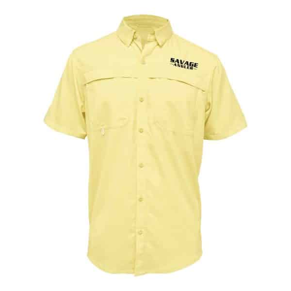 Savage Angler Short Sleeve Button Down Vented Fishing Shirt with UPF 50+ UV Protection - Yellow